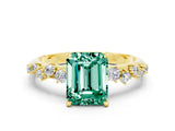 Yellow gold Emerald Cut Green Sapphire Cluster Side Stone Solitaire Ring with Prong Setting_24