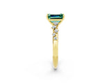 Yellow gold Emerald Cut Green Sapphire Cluster Side Stone Solitaire Ring with Prong Setting_26