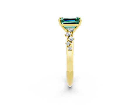 Yellow gold Emerald Cut Green Sapphire Cluster Side Stone Solitaire Ring with Prong Setting_26
