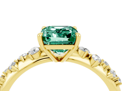 Yellow gold Emerald Cut Green Sapphire Cluster Side Stone Solitaire Ring with Prong Setting_28