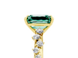 Yellow gold Emerald Cut Green Sapphire Cluster Side Stone Solitaire Ring with Prong Setting_29