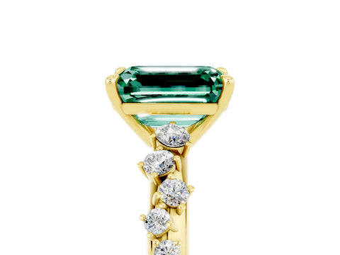 Yellow gold Emerald Cut Green Sapphire Cluster Side Stone Solitaire Ring with Prong Setting_29
