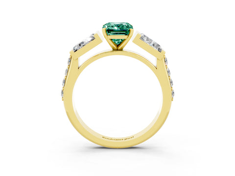 Yellow gold Emerald Cut Green Sapphire Engagement Ring with Baguette Side Stones and Channel Set Band_3