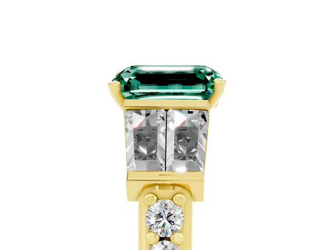 Yellow gold Emerald Cut Green Sapphire Engagement Ring with Baguette Side Stones and Channel Set Band_5