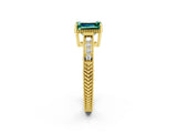 Yellow gold Emerald Cut Green Sapphire Engagement Ring with Milgrain Channel Set Band and Prong Setting_2