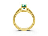Yellow gold Emerald Cut Green Sapphire Engagement Ring with Milgrain Channel Set Band and Prong Setting_3