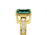 Yellow gold Emerald Cut Green Sapphire Engagement Ring with Milgrain Channel Set Band and Prong Setting_5