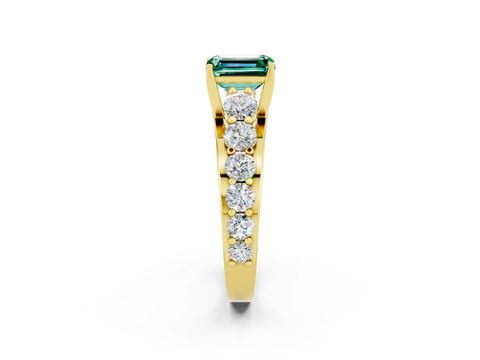 Yellow gold Emerald Cut Green Sapphire Engagement Ring with Pavé Band and Four-Prong Setting_2