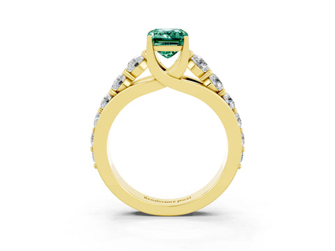 Yellow gold Emerald Cut Green Sapphire Engagement Ring with Pavé Band and Four-Prong Setting_3