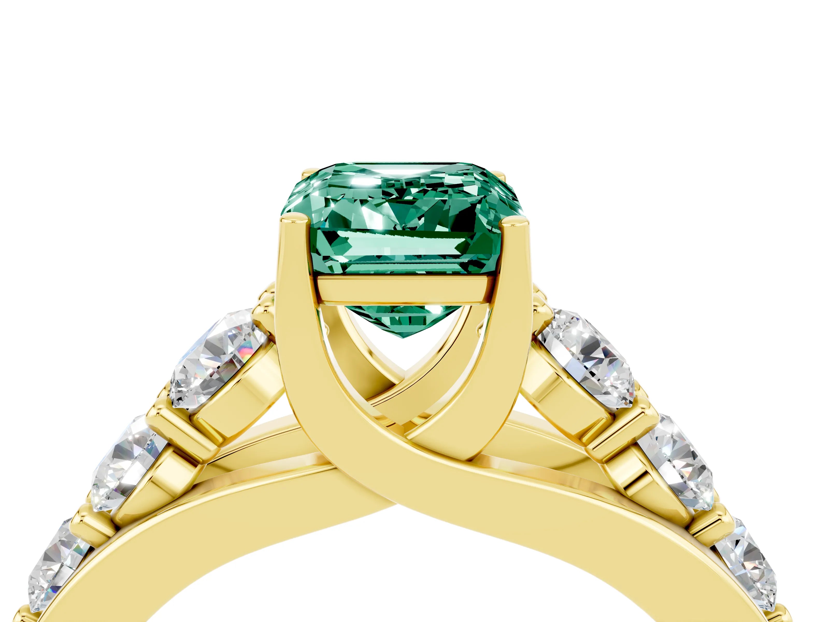 Yellow gold Emerald Cut Green Sapphire Engagement Ring with Pavé Band and Four-Prong Setting_4
