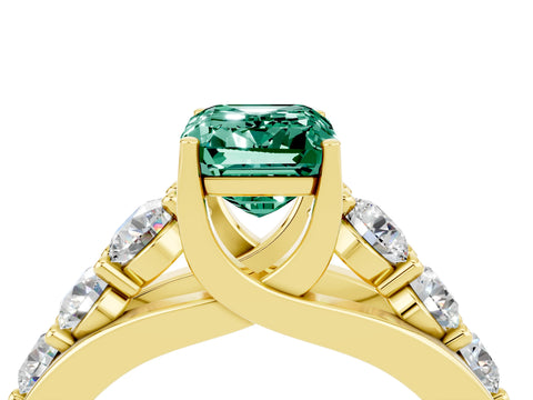 Yellow gold Emerald Cut Green Sapphire Engagement Ring with Pavé Band and Four-Prong Setting_4