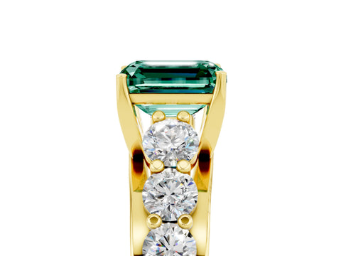 Yellow gold Emerald Cut Green Sapphire Engagement Ring with Pavé Band and Four-Prong Setting_5