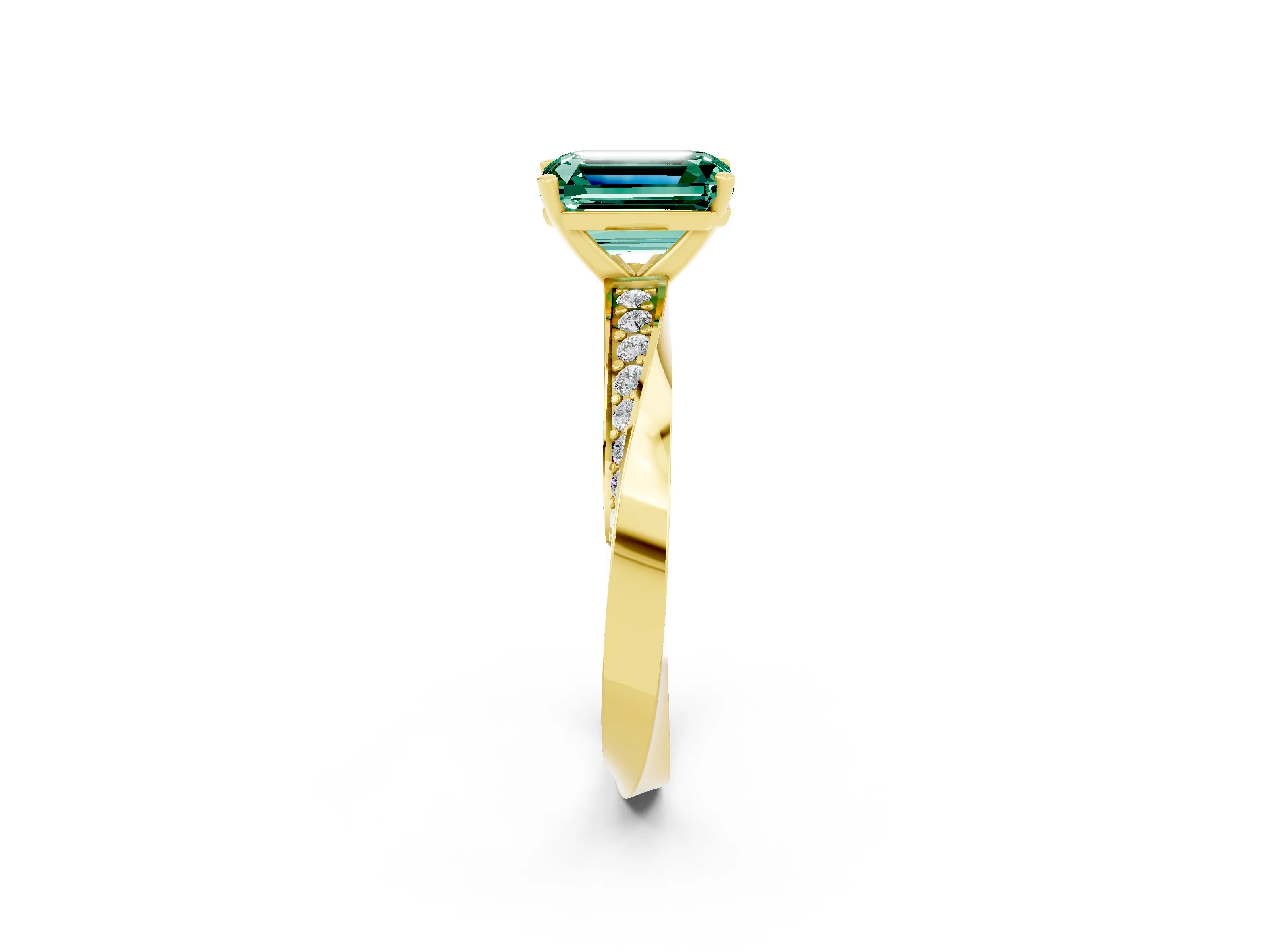 Yellow gold Emerald Cut Green Sapphire Engagement Ring with Side Stone Accents and Four-Prong Setting_29