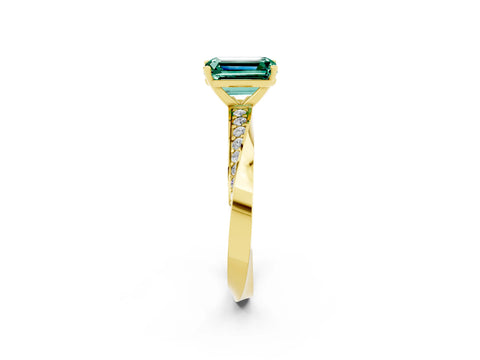 Yellow gold Emerald Cut Green Sapphire Engagement Ring with Side Stone Accents and Four-Prong Setting_29