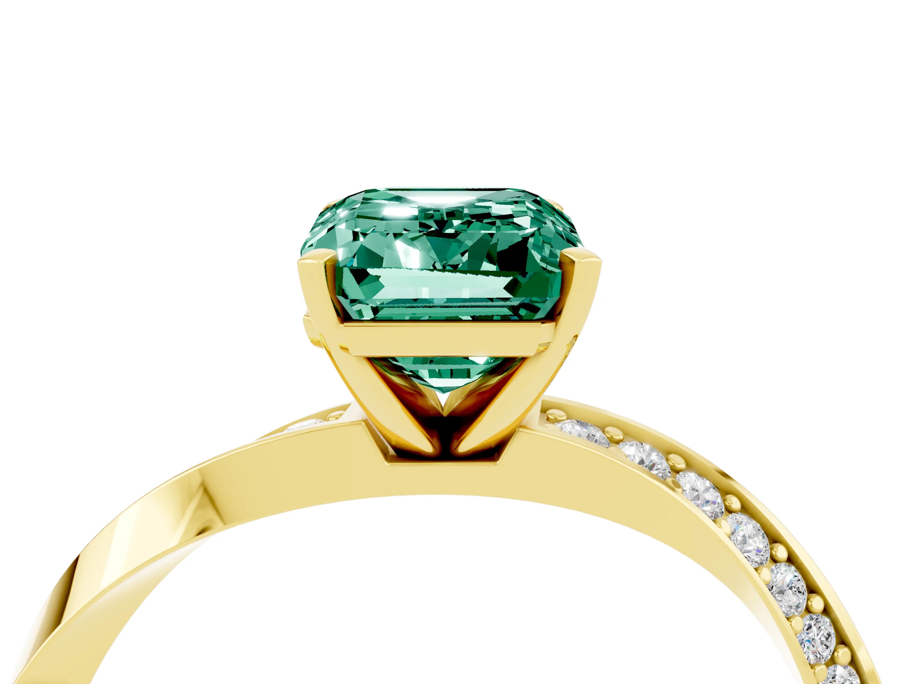 Yellow gold Emerald Cut Green Sapphire Engagement Ring with Side Stone Accents and Four-Prong Setting_31