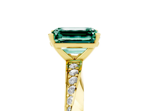 Yellow gold Emerald Cut Green Sapphire Engagement Ring with Side Stone Accents and Four-Prong Setting_32