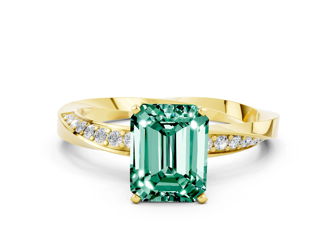 Yellow gold Emerald Cut Green Sapphire Engagement Ring with Side Stone Accents and Four-Prong Setting_60