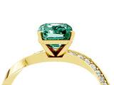 Yellow gold Emerald Cut Green Sapphire Engagement Ring with Side Stone Accents and Four-Prong Setting_64