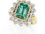 Yellow gold Emerald Cut Green Sapphire Floral Double Halo Engagement Ring with Prong Setting_13