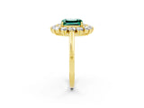 Yellow gold Emerald Cut Green Sapphire Floral Double Halo Engagement Ring with Prong Setting_14