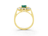 Yellow gold Emerald Cut Green Sapphire Floral Double Halo Engagement Ring with Prong Setting_15