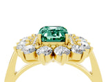 Yellow gold Emerald Cut Green Sapphire Floral Double Halo Engagement Ring with Prong Setting_16
