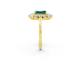 Yellow gold Emerald Cut Green Sapphire Floral Double Halo Engagement Ring with Prong Setting_62