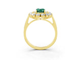 Yellow gold Emerald Cut Green Sapphire Floral Double Halo Engagement Ring with Prong Setting_63