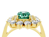 Yellow gold Emerald Cut Green Sapphire Floral Double Halo Engagement Ring with Prong Setting_64