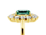 Yellow gold Emerald Cut Green Sapphire Floral Double Halo Engagement Ring with Prong Setting_65
