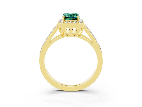 Yellow gold Emerald Cut Green Sapphire Halo Ring with Split Shank U-Prong Band and Four-Prong Setting_3