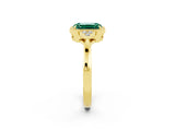 Yellow gold Emerald Cut Green Sapphire Halo Ring with Tapered Band and Four-Prong Setting_2