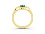 Yellow gold Emerald Cut Green Sapphire Halo Ring with Tapered Band and Four-Prong Setting_3