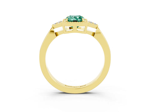 Yellow gold Emerald Cut Green Sapphire Halo Ring with Tapered Band and Four-Prong Setting_3
