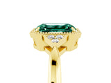 Yellow gold Emerald Cut Green Sapphire Halo Ring with Tapered Band and Four-Prong Setting_5