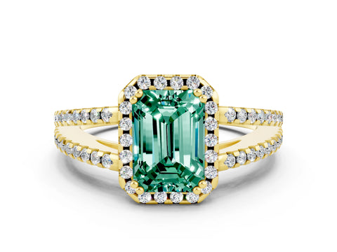 Yellow gold Emerald Cut Green Sapphire Halo Split Shank Engagement Ring_12