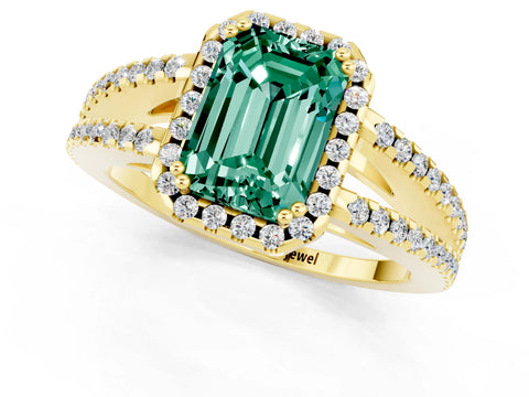 Yellow gold Emerald Cut Green Sapphire Halo Split Shank Engagement Ring_13