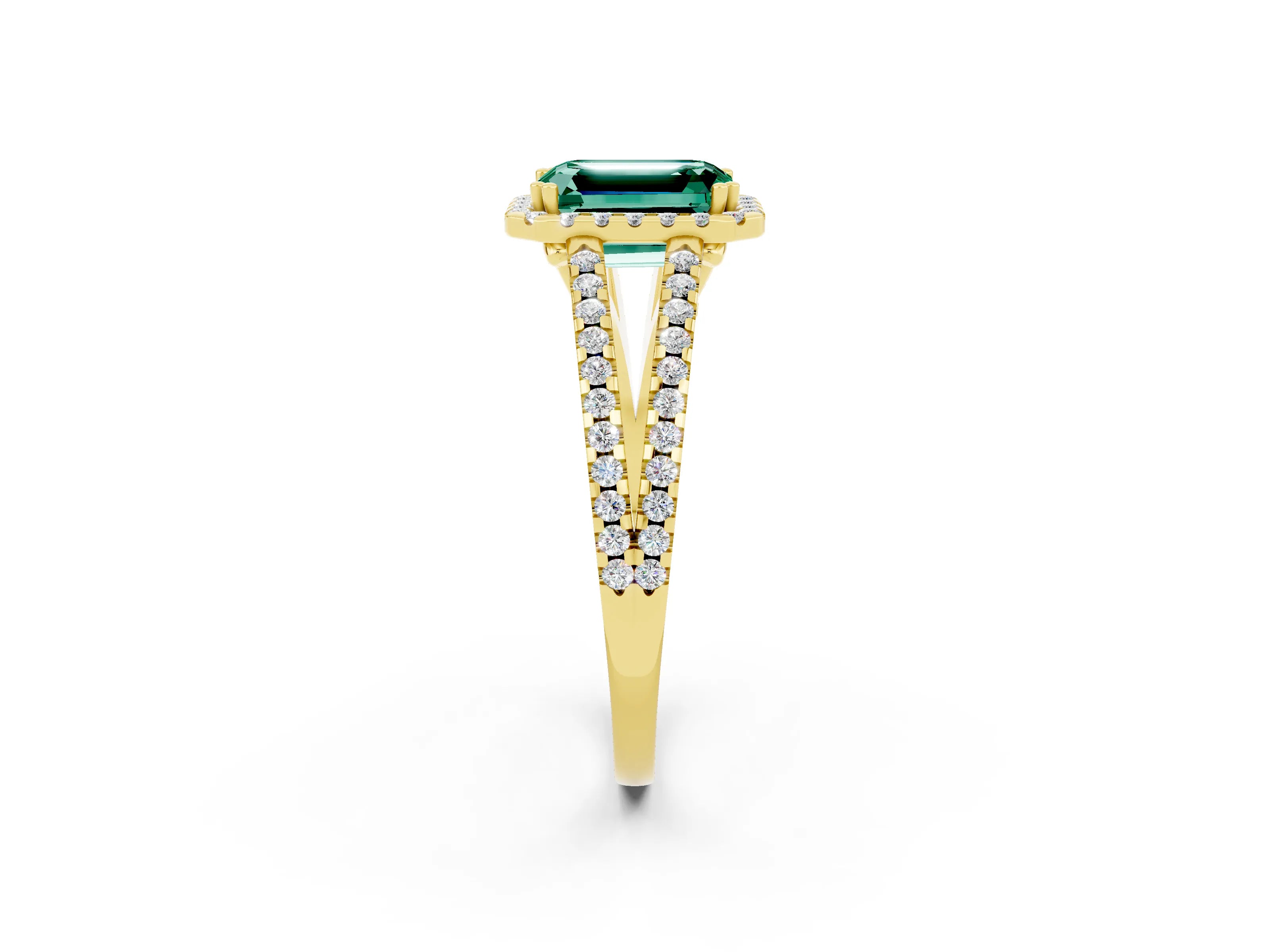Yellow gold Emerald Cut Green Sapphire Halo Split Shank Engagement Ring_14