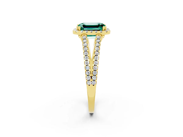 Yellow gold Emerald Cut Green Sapphire Halo Split Shank Engagement Ring