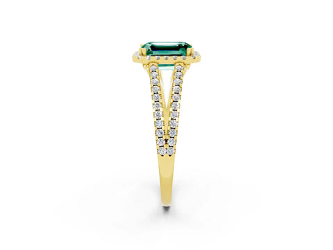 Yellow gold Emerald Cut Green Sapphire Halo Split Shank Engagement Ring_14