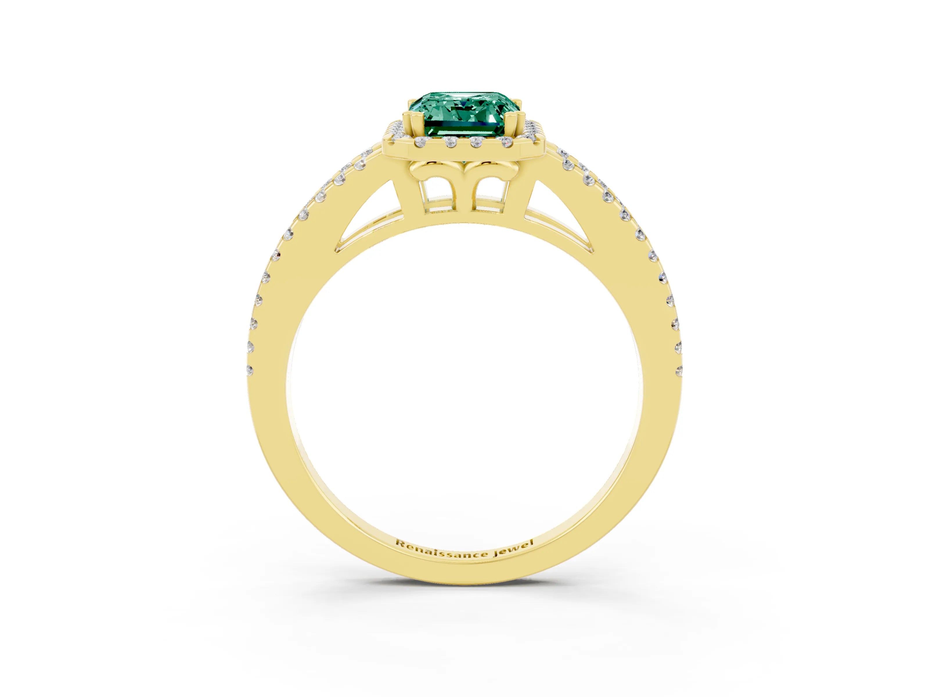 Yellow gold Emerald Cut Green Sapphire Halo Split Shank Engagement Ring_15