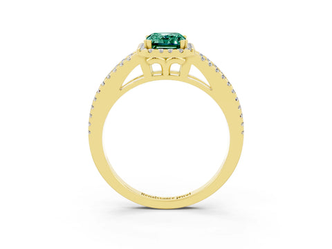 Yellow gold Emerald Cut Green Sapphire Halo Split Shank Engagement Ring_15