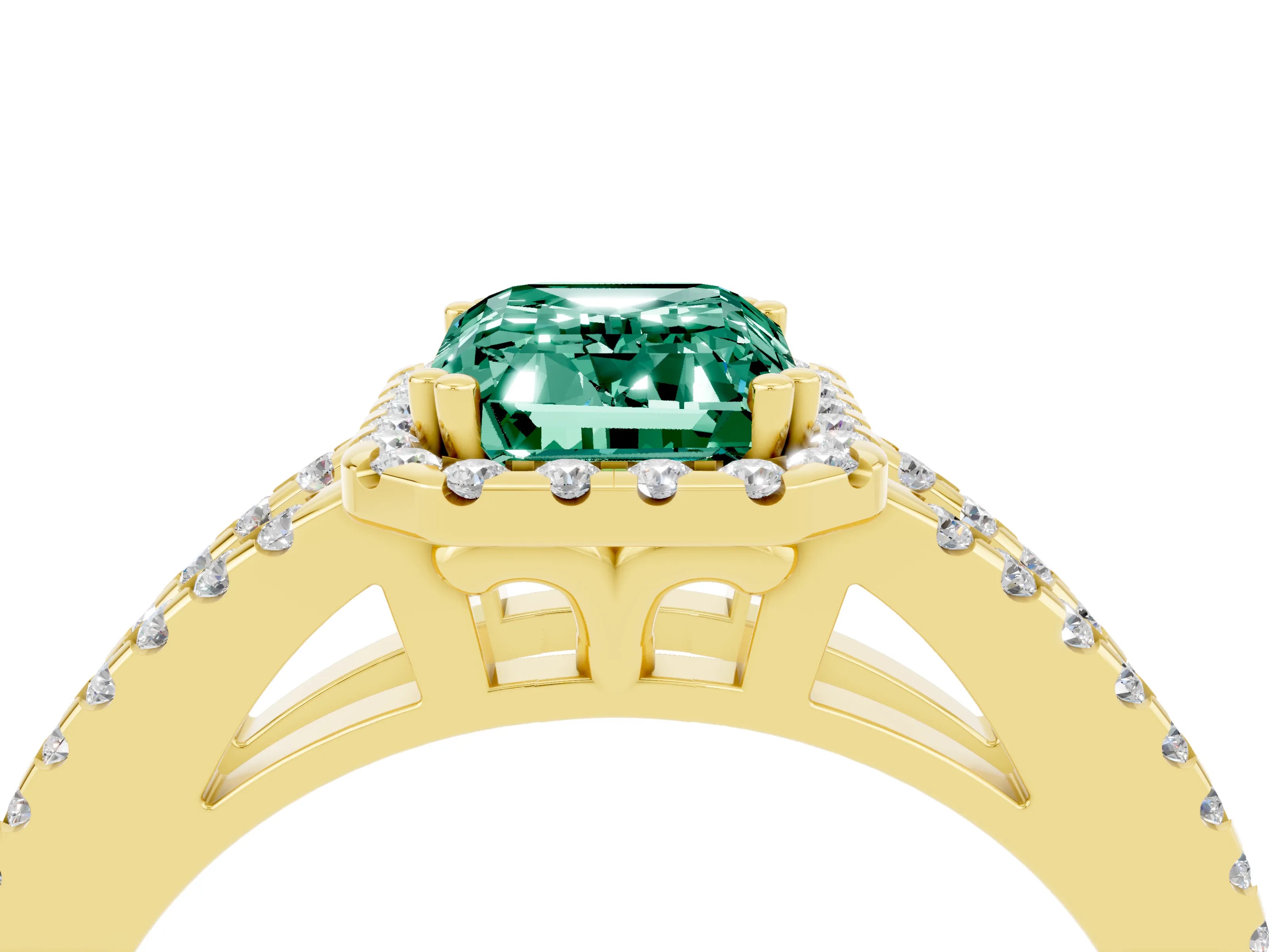 Yellow gold Emerald Cut Green Sapphire Halo Split Shank Engagement Ring_16