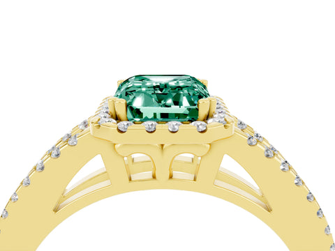 Yellow gold Emerald Cut Green Sapphire Halo Split Shank Engagement Ring_16