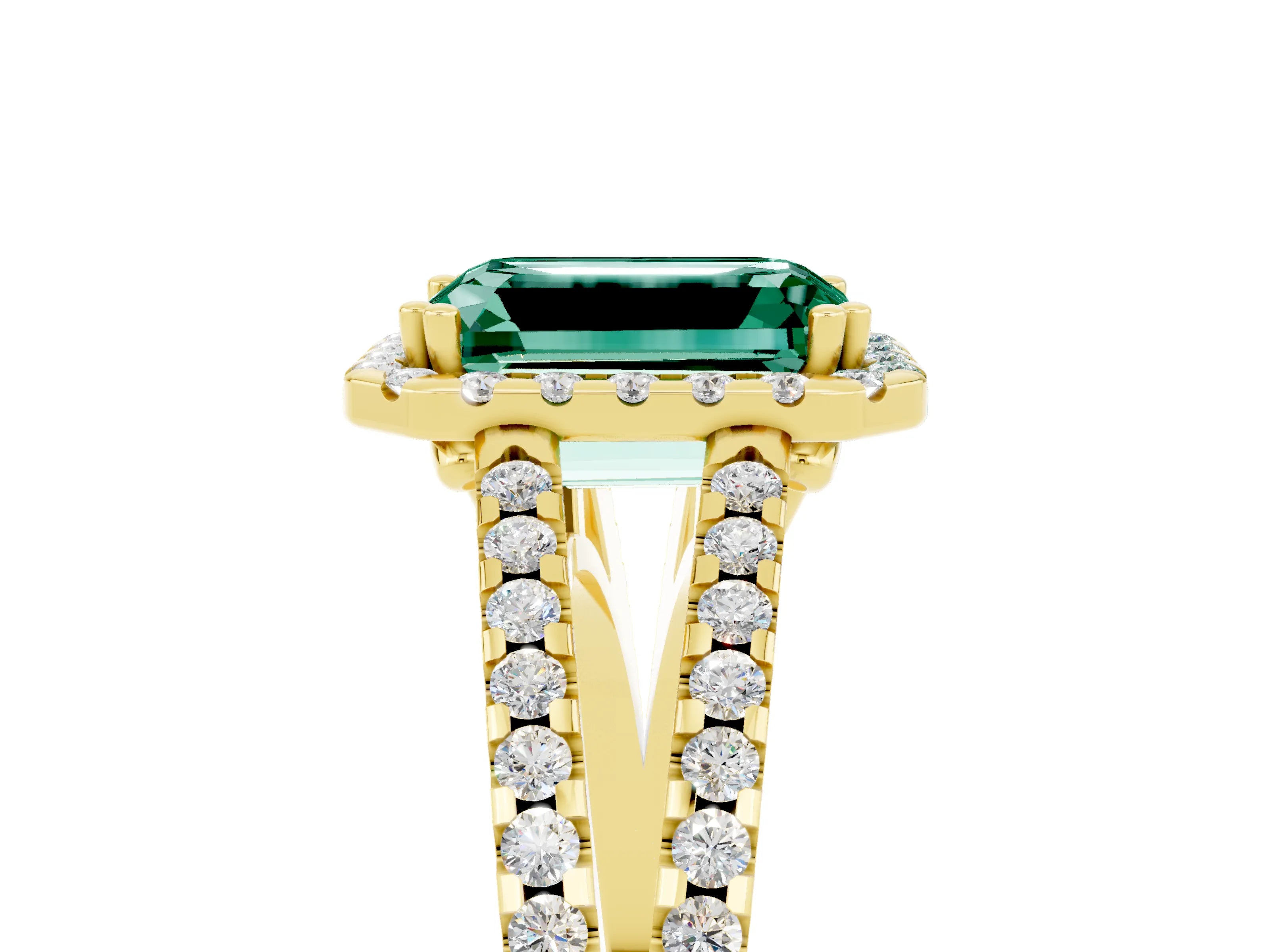 Yellow gold Emerald Cut Green Sapphire Halo Split Shank Engagement Ring_17