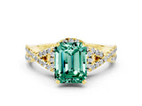 Yellow gold Emerald Cut Green Sapphire  Halo Twist Band Solitaire Prong Setting Ring_36