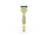 Yellow gold Emerald Cut Green Sapphire  Halo Twist Band Solitaire Prong Setting Ring_38