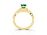 Yellow gold Emerald Cut Green Sapphire  Halo Twist Band Solitaire Prong Setting Ring_39