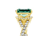 Yellow gold Emerald Cut Green Sapphire  Halo Twist Band Solitaire Prong Setting Ring_41