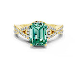 Yellow gold Emerald Cut Green Sapphire  Halo Twist Band Solitaire Prong Setting Ring_42